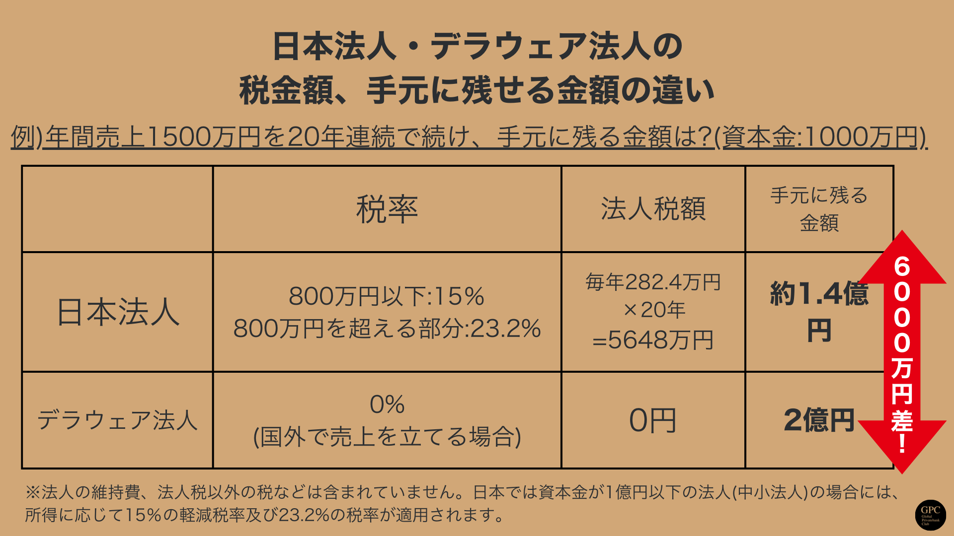 日本法人とデラウェア法人で残せる税額の違い